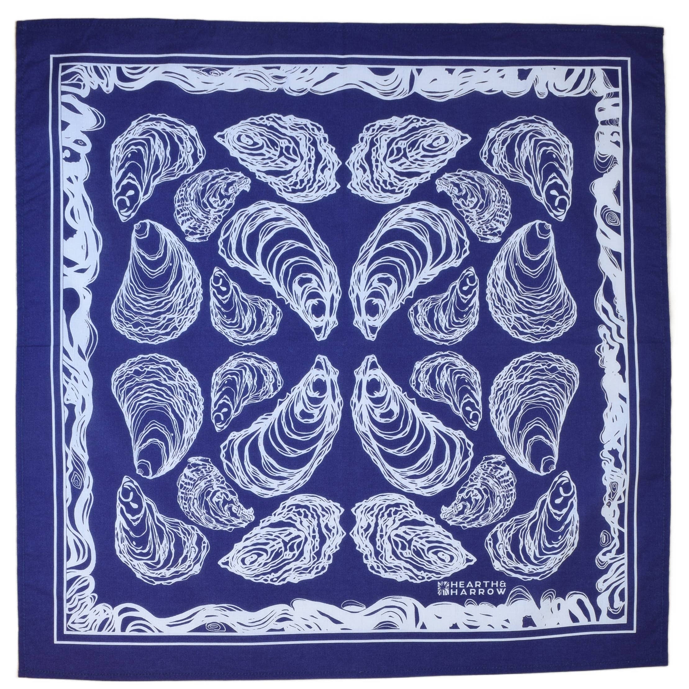 Oyster Bandana - 100% Cotton - Hand Printed - Royal Blue