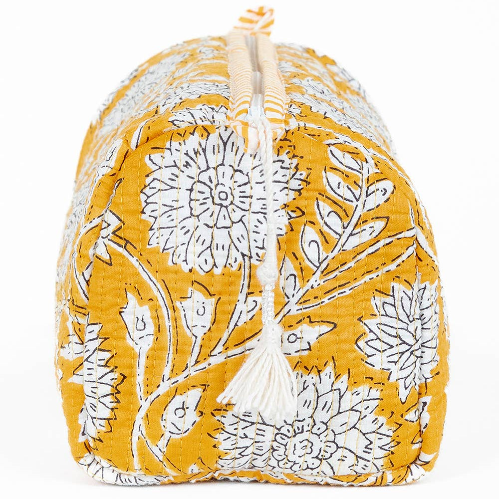Yellow Floral print Quilted Cotton Toiletry Bag Set
