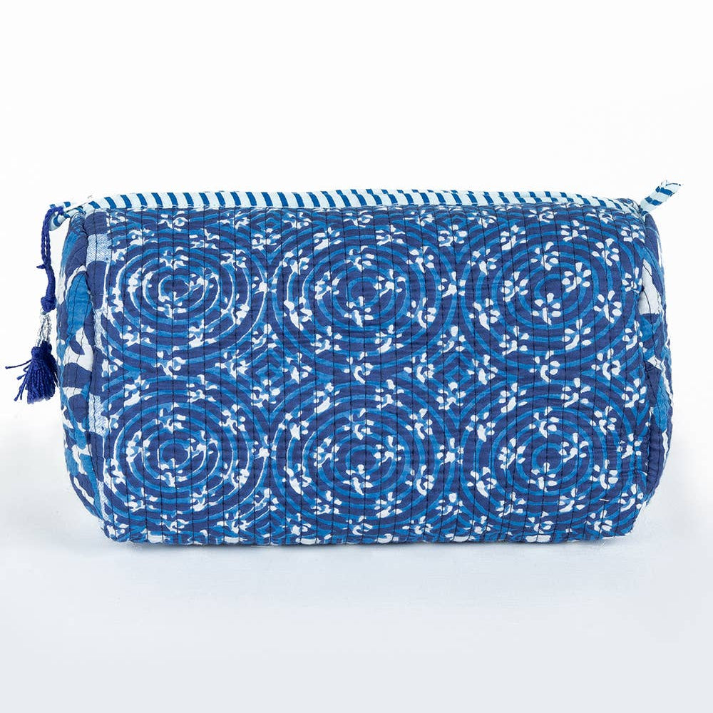 Indigo Quilted Cotton Toiletry Bag Set