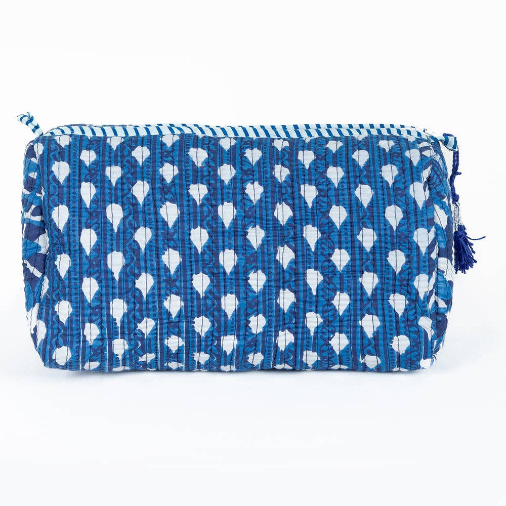 Indigo Quilted Cotton Toiletry Bag Set