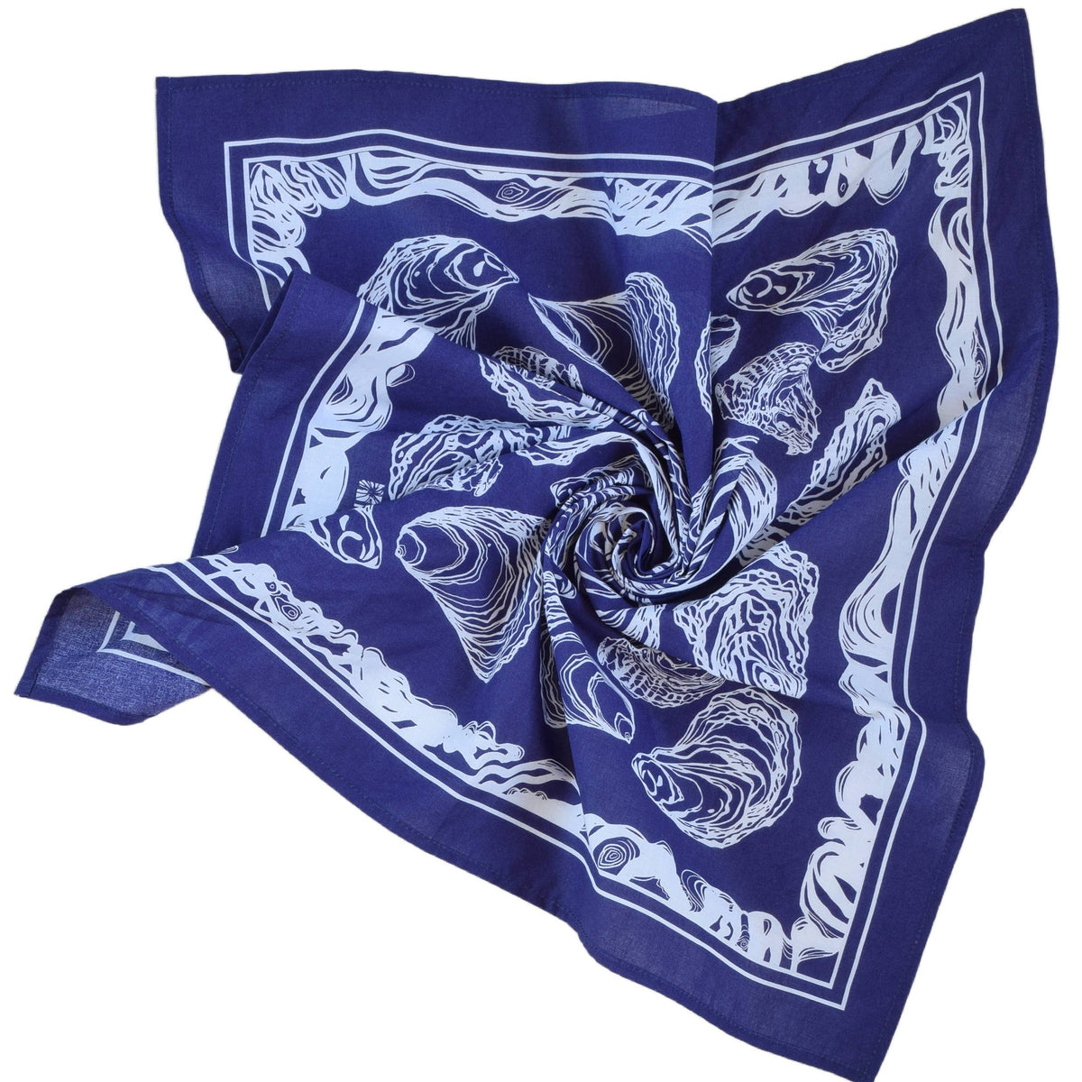 Oyster Bandana - 100% Cotton - Hand Printed - Royal Blue